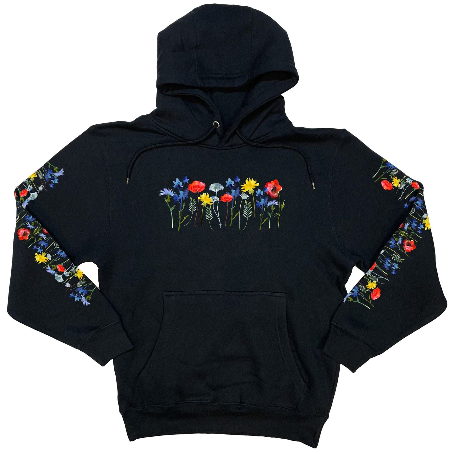 Beautiful wildflower hoodie for flower lovers! It has vibrant flowers on the front, the back, and down both sleeves!