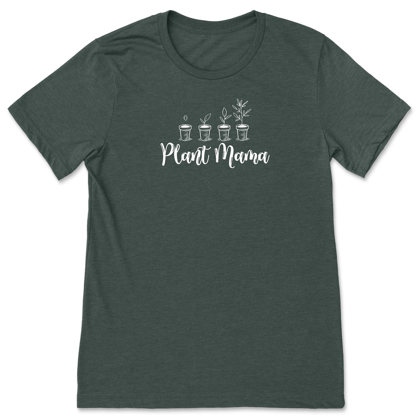 A cute, forest green t-shirt for gardeners and plant lovers that says, Plant Mama.