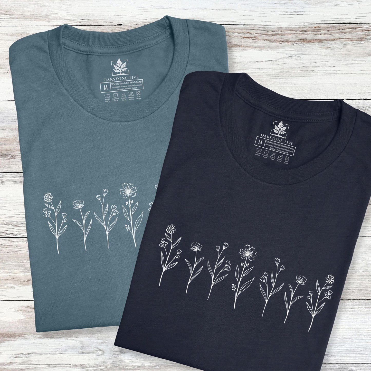 A cute wildflower t-shirts that have white flowers on it - great for nature and flower lovers!
