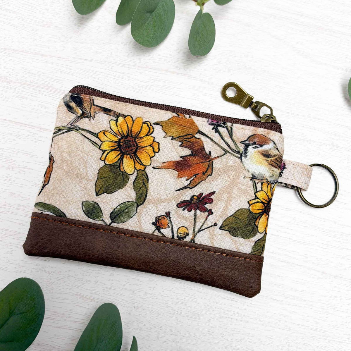 Botanical Birds Small Coin/Card Zipper Pouch