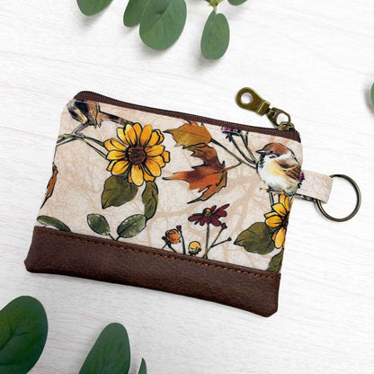 Botanical Birds Small Coin/Card Zipper Pouch