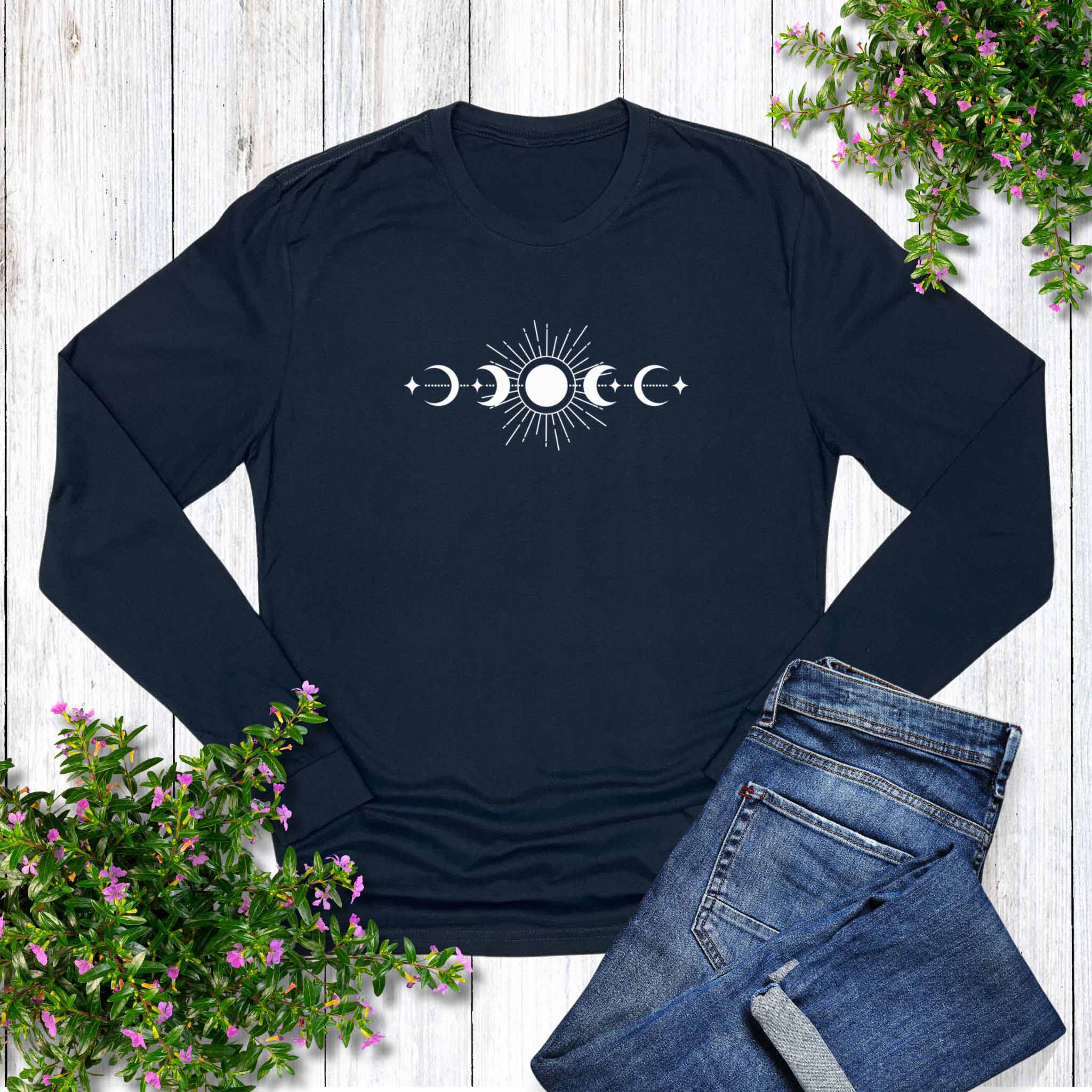 Celestial Sun & Moon Phases Sueded Long-Sleeve Shirt | Oakstone Five