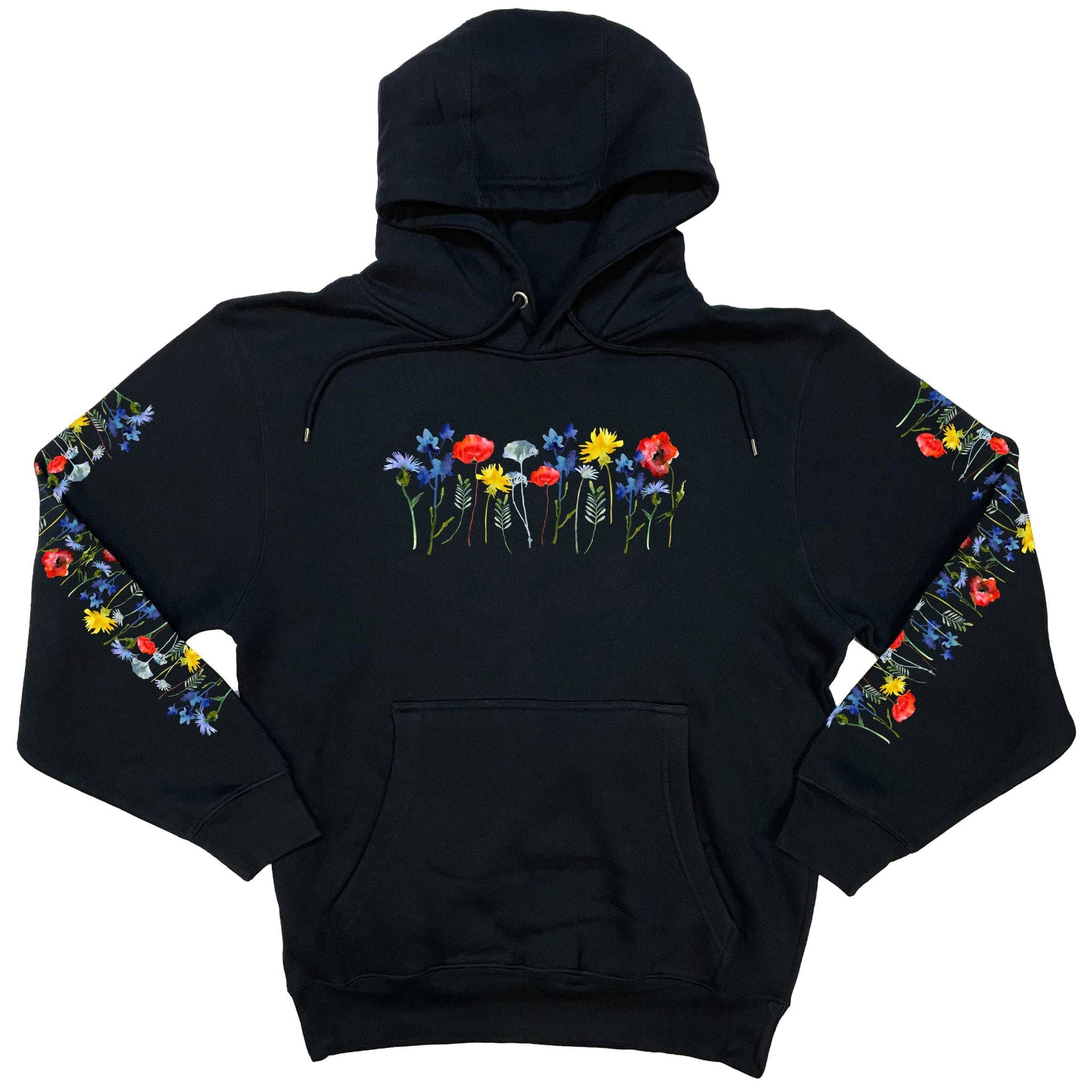 Beautiful wildflower hoodie for flower lovers! It has vibrant flowers on the front, the back, and down both sleeves! 