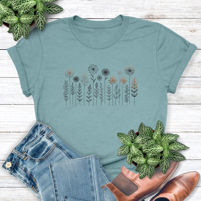 A cute and charming nordic wildflower shirt for ladies - great as a gift for gardeners and flower lovers!