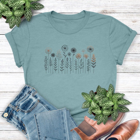 A cute and charming nordic wildflower shirt for ladies - great as a gift for gardeners and flower lovers!