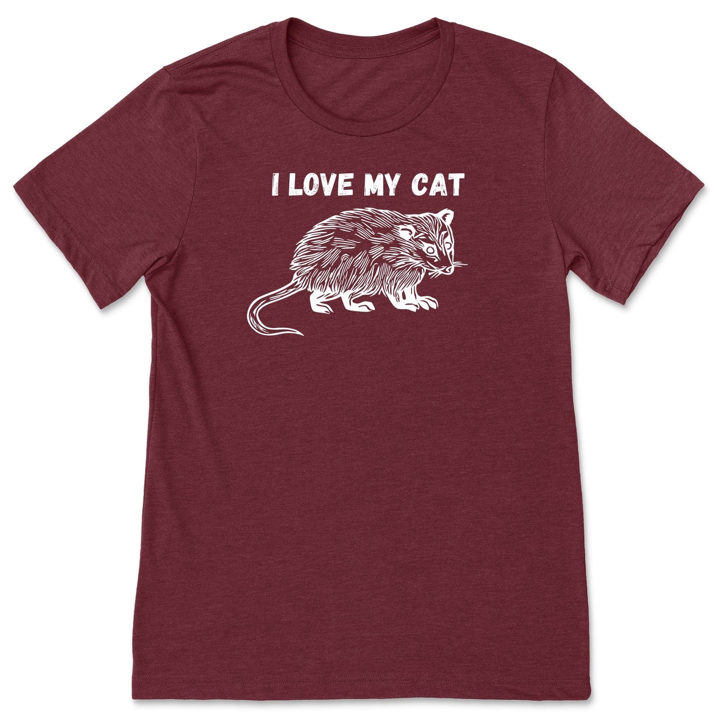 A cardinal red funny possum shirt for nature lovers that says, "I love my cat".