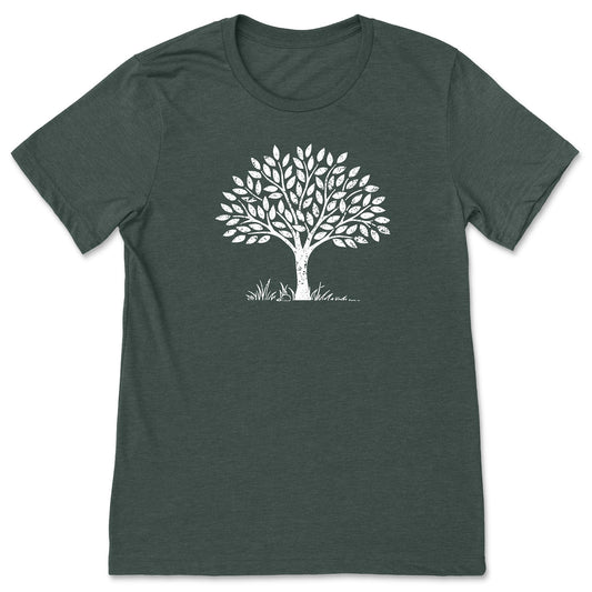 A soft and cute, forest green tree t-shirt for nature lovers. 