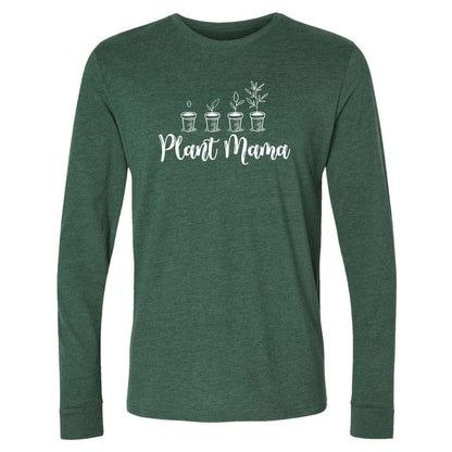 Green long-sleeve shirt with 'Plant Mama' text and plant illustrations on a white background