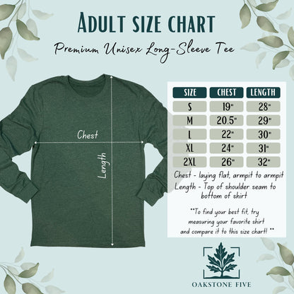 Size chart for long sleeve t-shirt