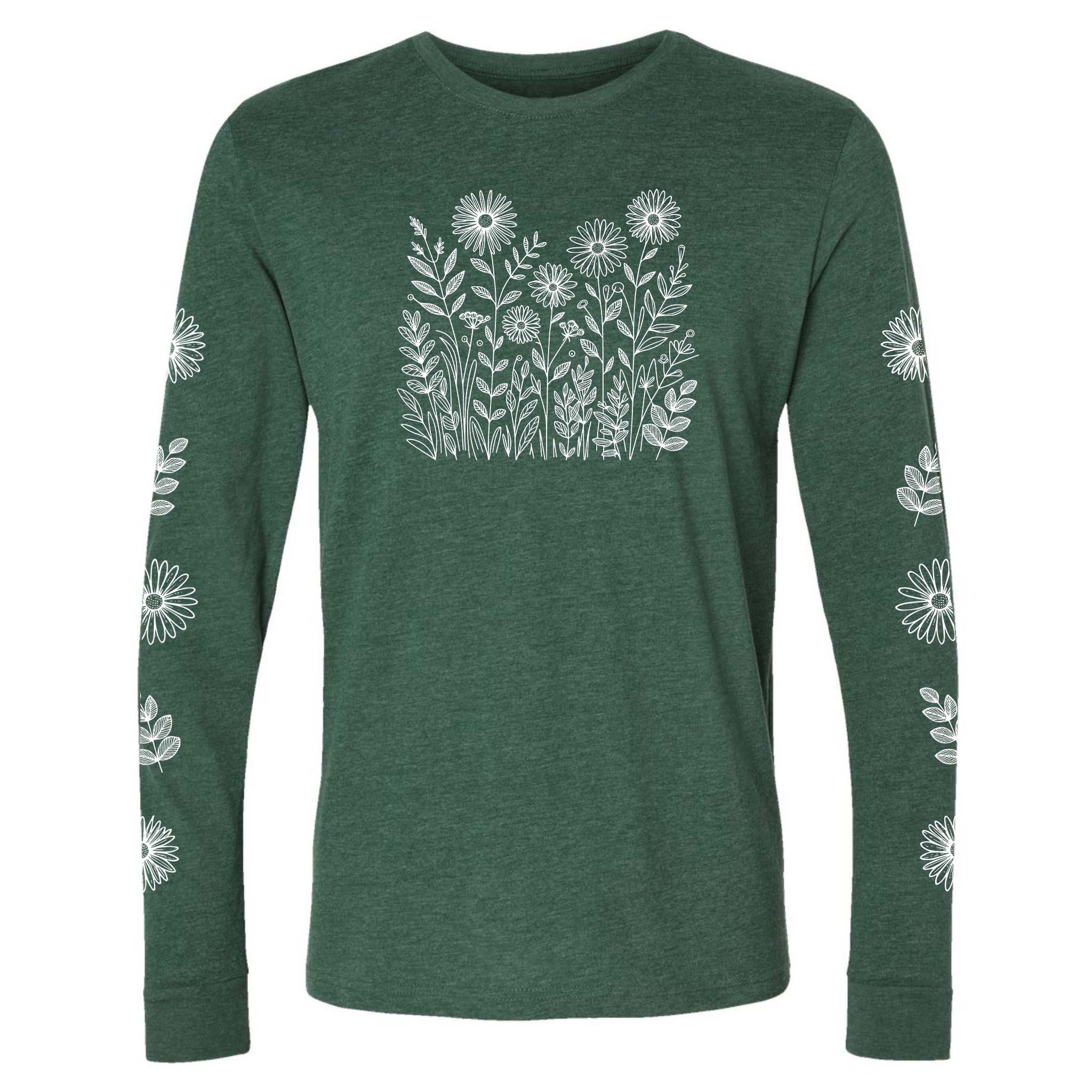White Wildflowers Sueded Soft Long-Sleeve T-Shirt | Oakstone Five