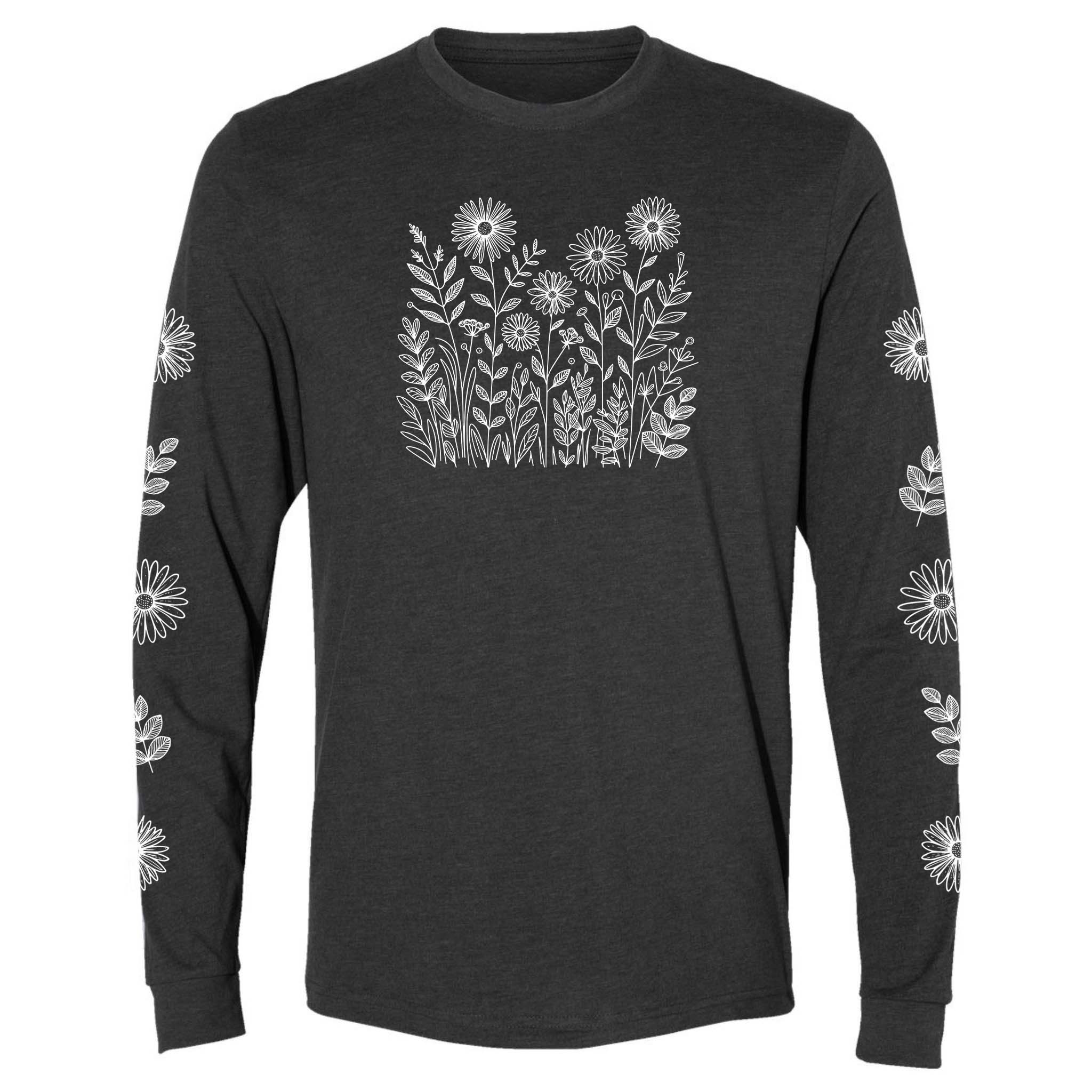 White Wildflowers Sueded Soft Long-Sleeve T-Shirt | Oakstone Five