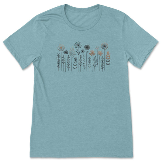 A cute and charming nordic wildflower shirt for women - great as a gift for gardeners and flower lovers!